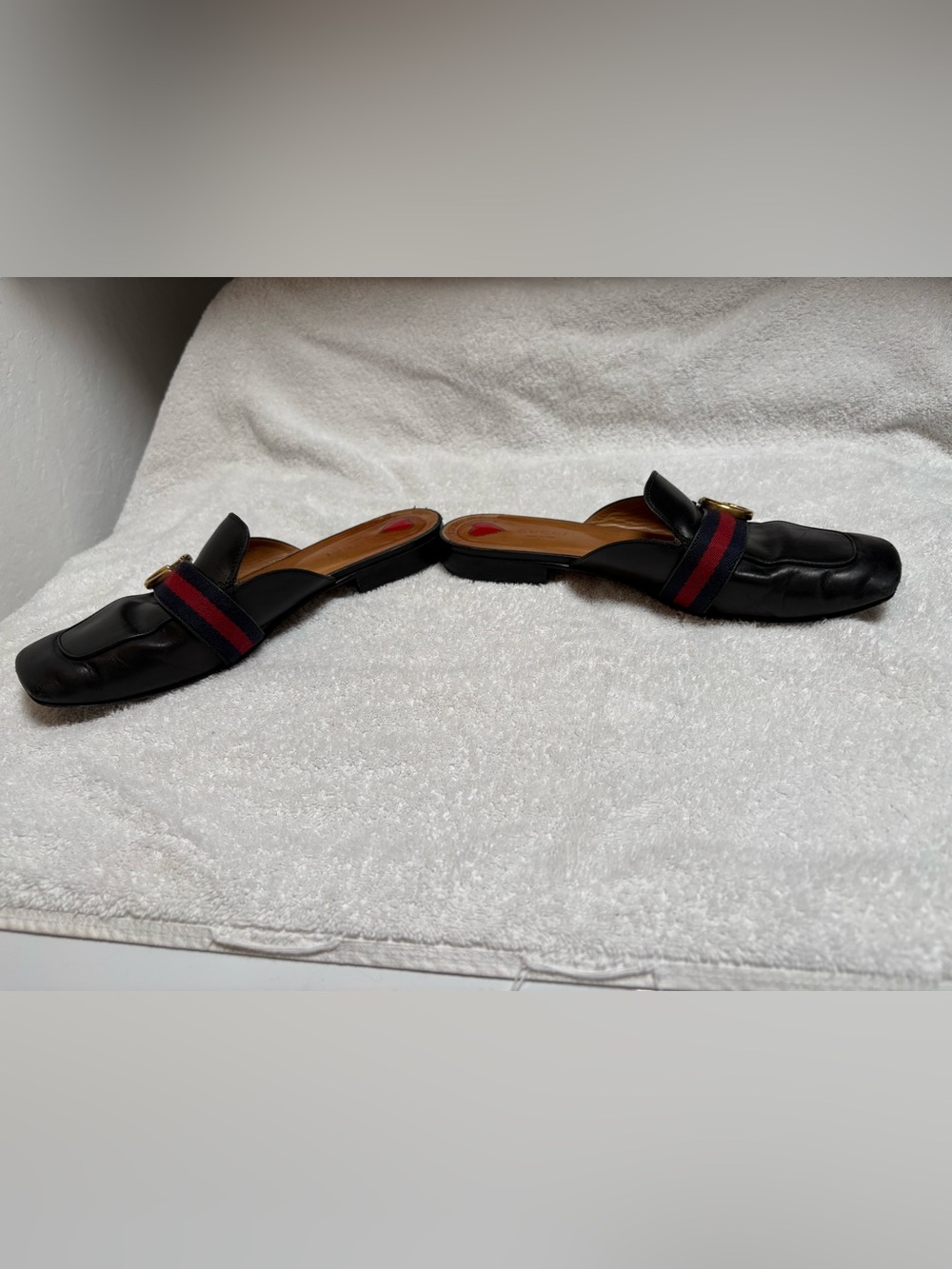 Gucci Marmont GG Web Stripe Leather Slide Mules Loafers - Picture 4 of 10